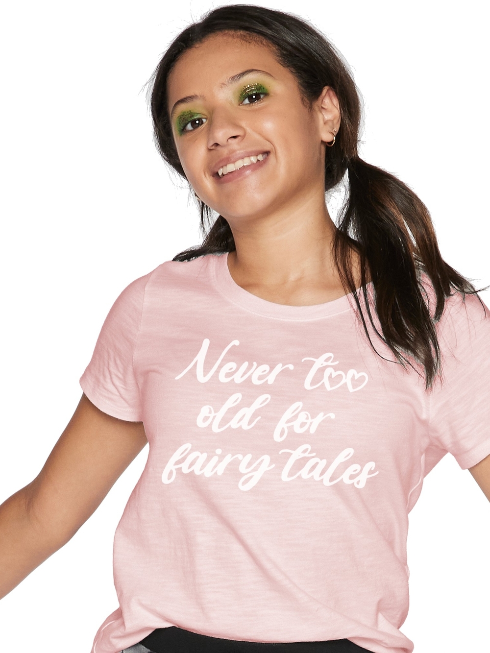 Women's Short Sleeve Pink Graphic Tee - Never Too Old For Fairy Tales